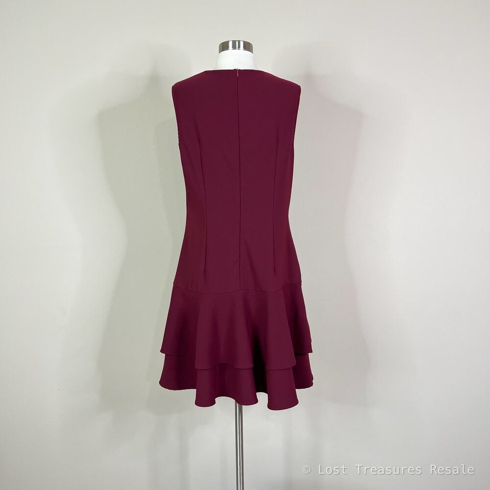 Commense | Burgundy Asymmetrical Ruffle Hem Sleeveless Minimal Mini Dress XL - Picture 6 of 9